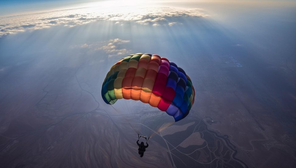 a person paragliding high in the sky