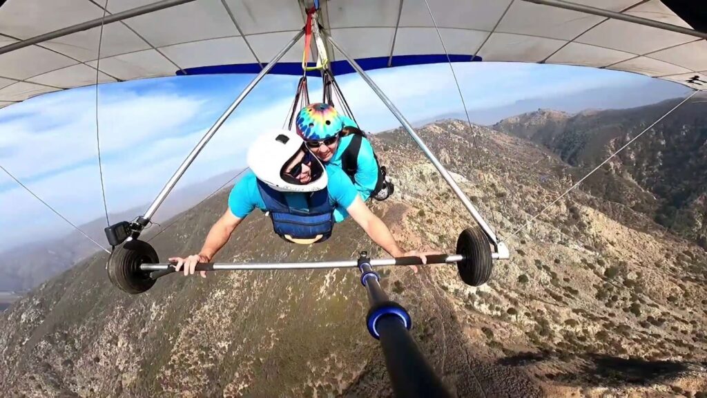 Human flying on a hang glider