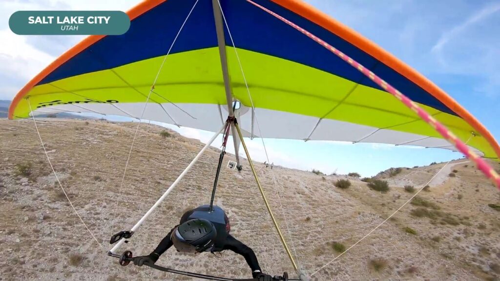 Human flying on a hang glider